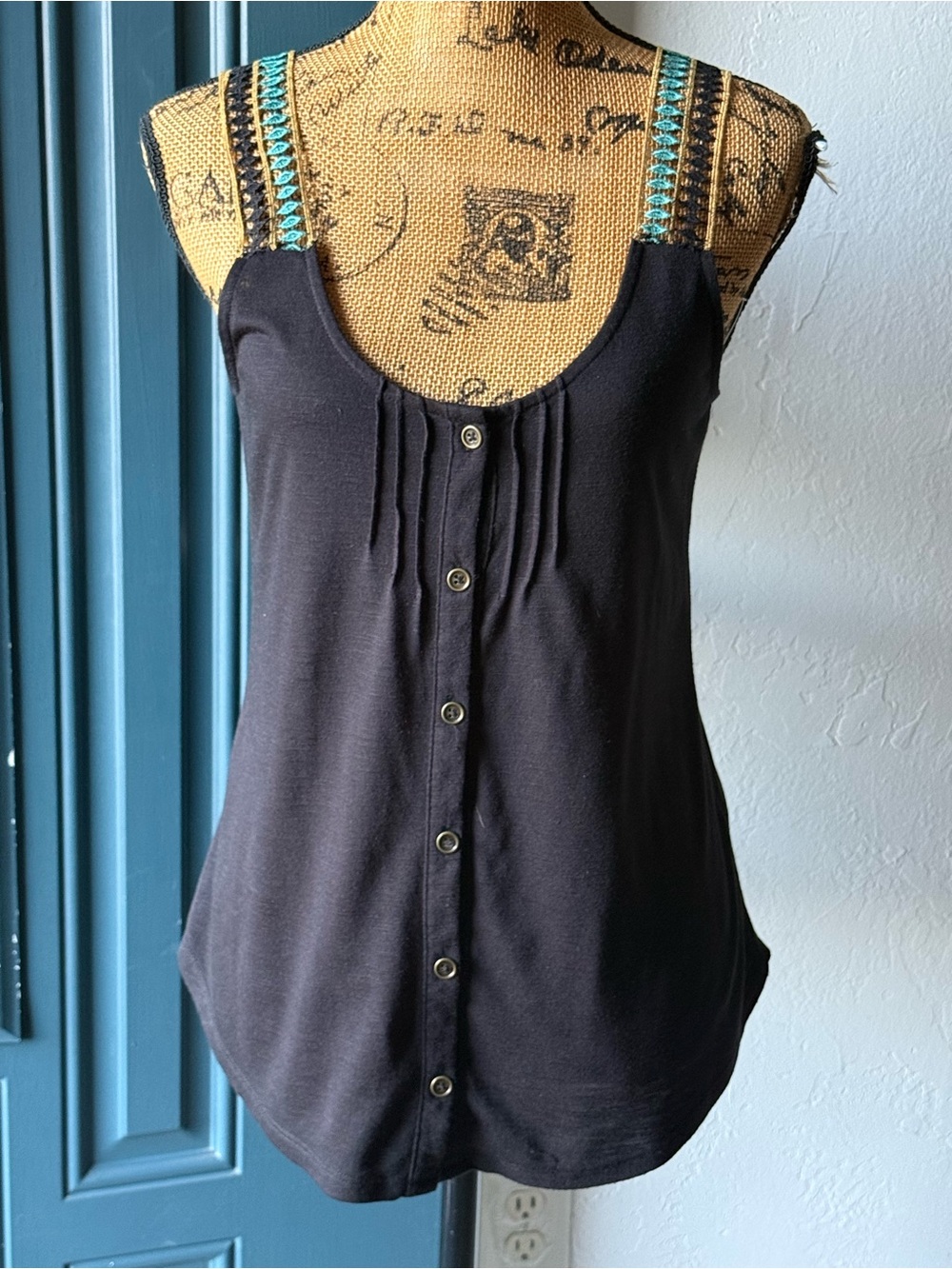Maurices Black Button-Front Tank with Turquoise Accent Straps